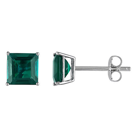 2.33 ct. t.g.w. Created Emerald Square Stud Earrings in 10k White Gold
