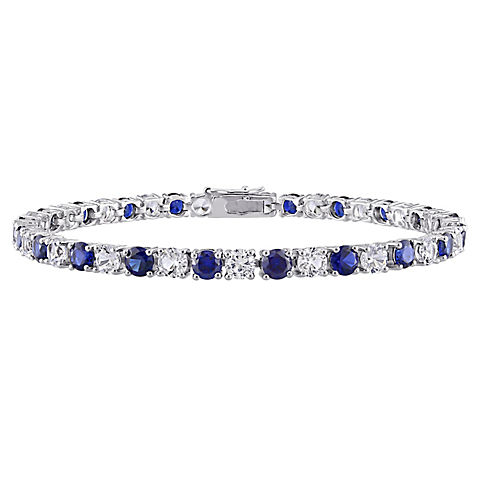 14.25 ct. t.g.w. Created Blue and White Sapphire Tennis Bracelet in Sterling Silver