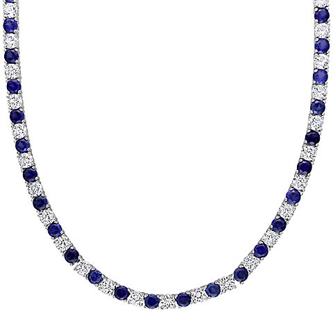 33 ct. t.g.w. Created Blue and Created White Sapphire Tennis Necklace in Sterling Silver