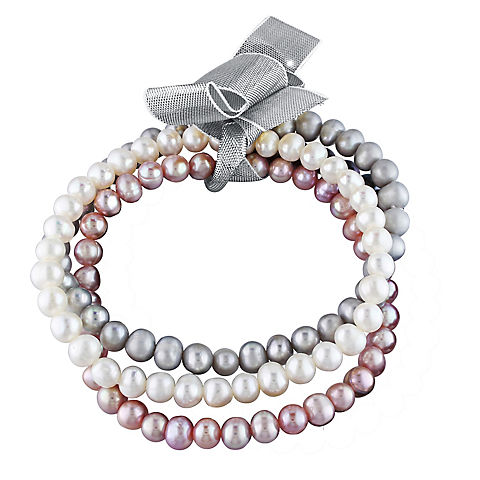 5-5.5mm Freshwater Cultured Pearl White, Pink and Gray Bracelet 3 pc. Set