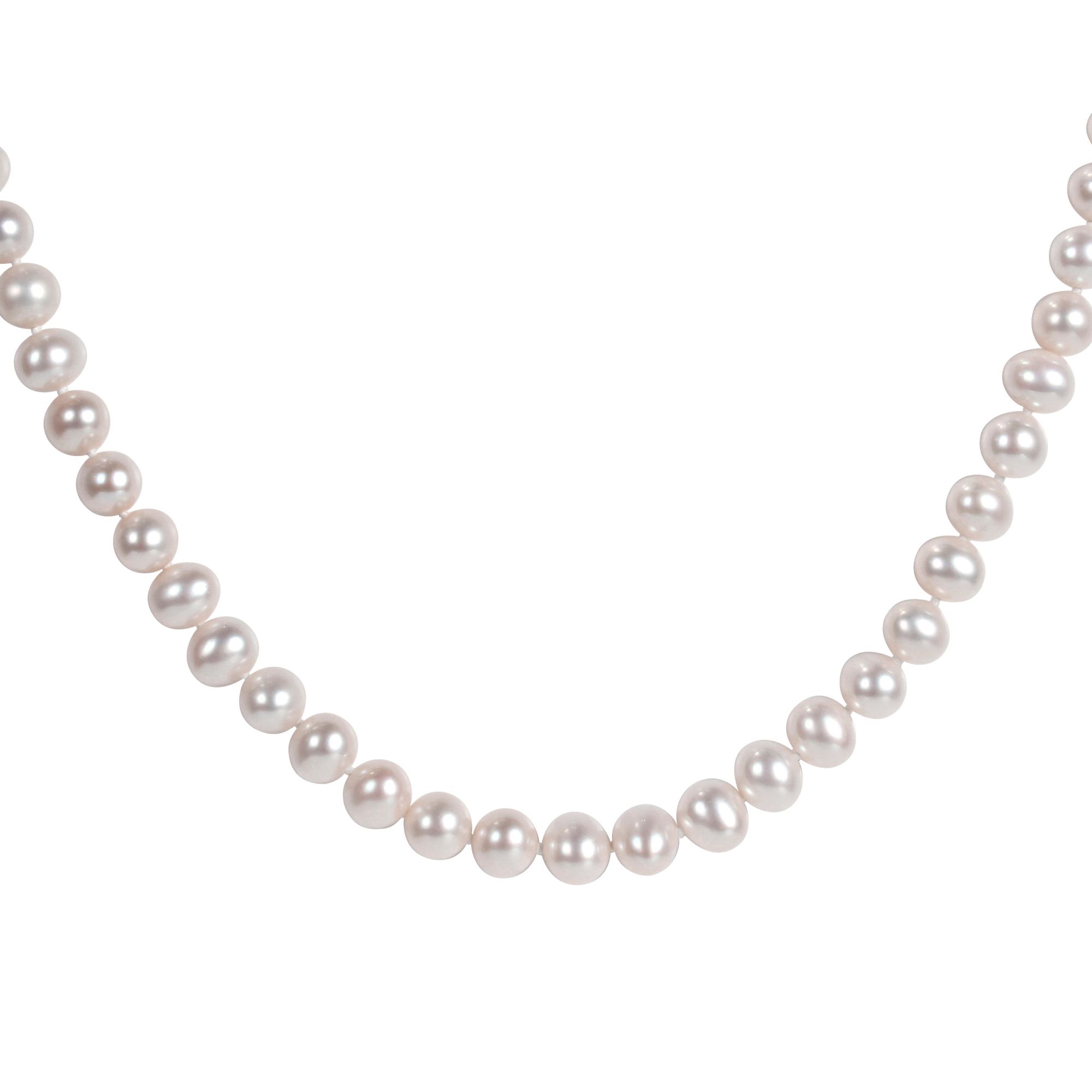 7.0-7.5mm White Freshwater Pearl Necklace - AAAA Quality 20 Matinee Length / Ball Magnetic Clasp - Sterling Silver