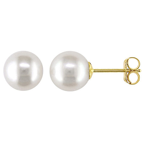 7-7.5 mm Cultured Freshwater Pearl Stud Earrings in 14k Yellow Gold