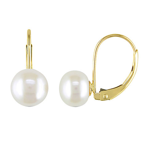 7-7.5mm Cultured Freshwater Pearl Drop Earrings in 10k Yellow Gold
