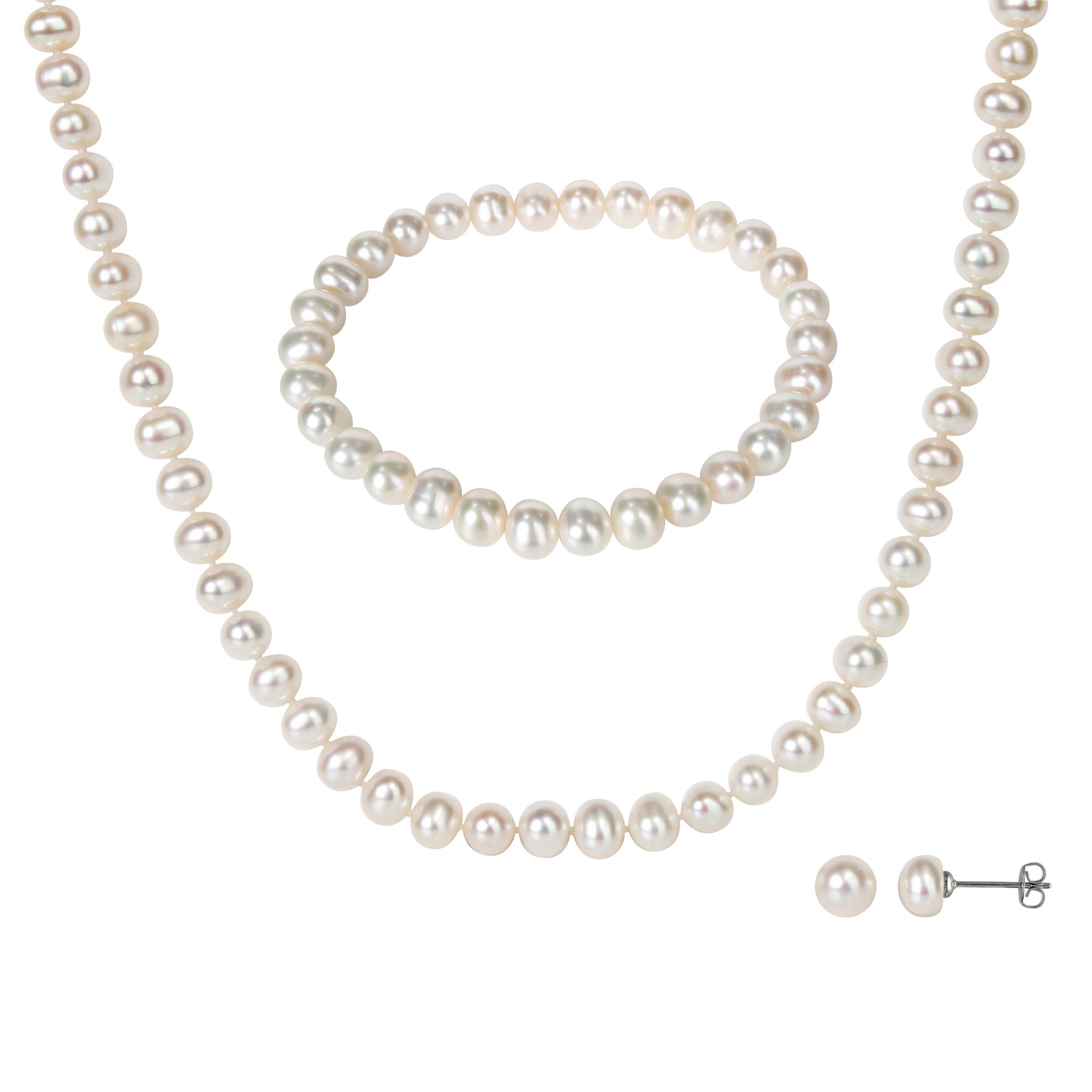 Double Strand Pearl Necklace, Bracelet & Earring Set