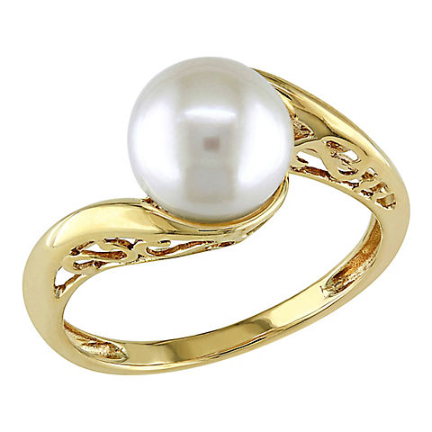 8-8.5mm Cultured Freshwater Pearl Bypass Ring in 10k Yellow Gold