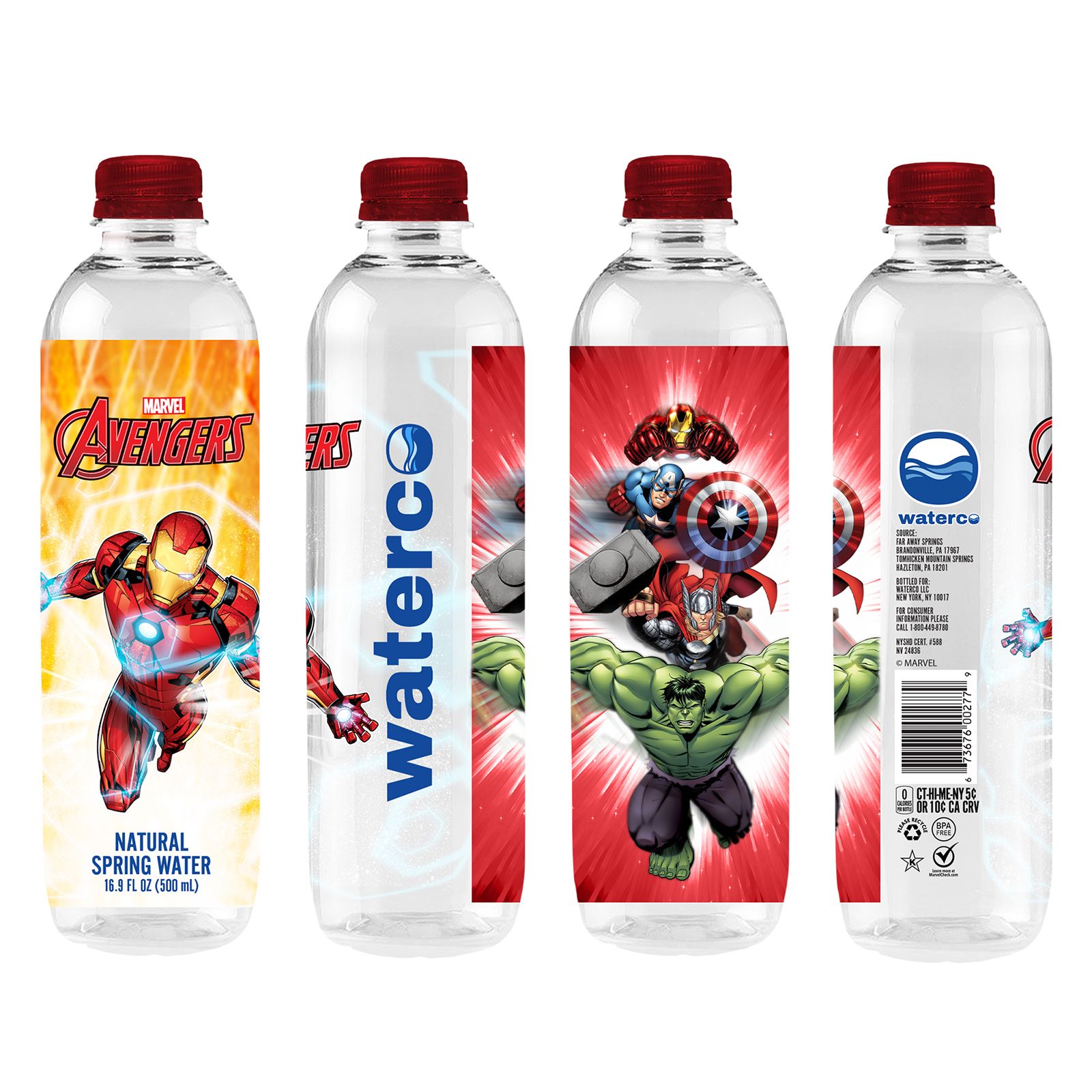 Marvel Avengers Natural Spring Water, 16.9 oz, Pack of 24 Bottles