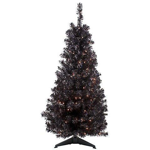 Northlight 4' Pre-Lit Slim Black Artificial Tinsel Christmas Tree - Clear Lights