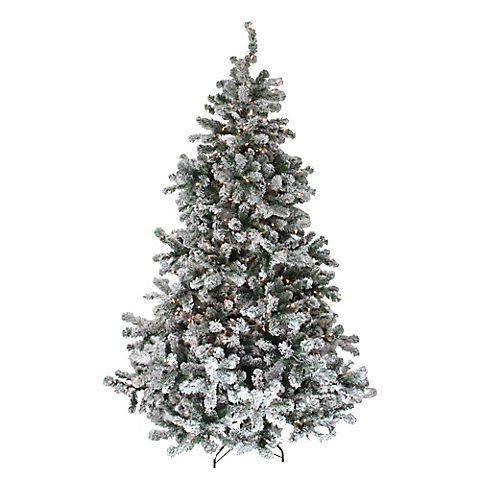 Northlight 7.5' Pre-Lit Full Flocked Natural Emerald Artificial Christmas Tree - Warm Clear Lights