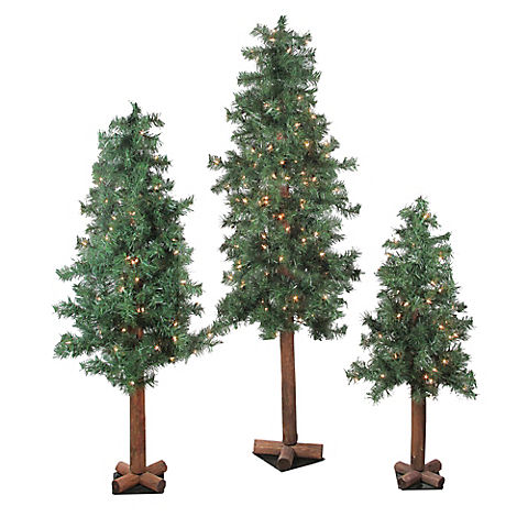 Northlight 3-Pc. Pre-Lit Woodland Alpine Artificial Christmas Trees - Clear Lights
