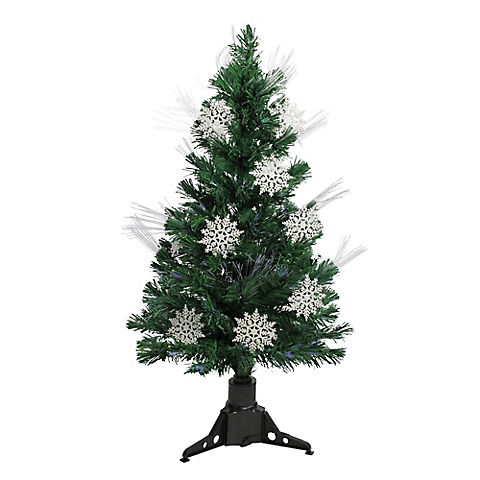 Northlight DAK 3' Pre-Lit Fiber Optic Artificial Christmas Tree with White Snowflakes - Multi-Color Lights