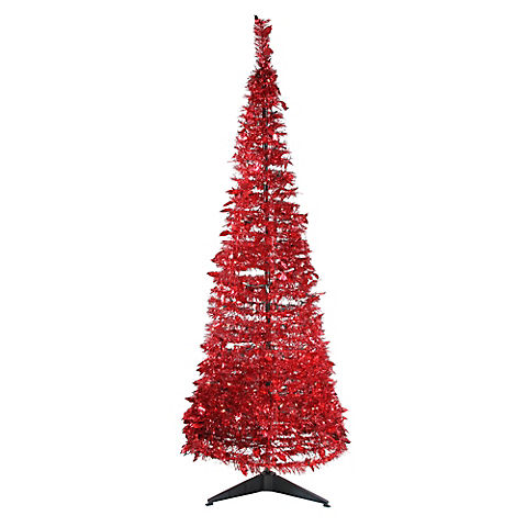 Northlight 6' Pre-Lit Red Tinsel Pop-Up Artificial Christmas Tree - Clear Lights