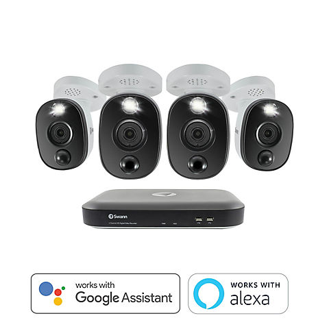 Swann 4-Channel 4-Camera 4K Security System, 1TB DVR with Warning Lights and Sirens