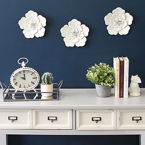 Stratton Home Decor 3-Pc. White Metal Wall Flowers Set
