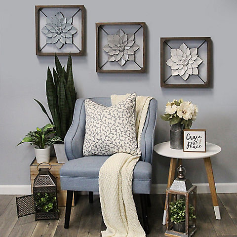 Stratton Home Decor Framed Metal Flower - Gray