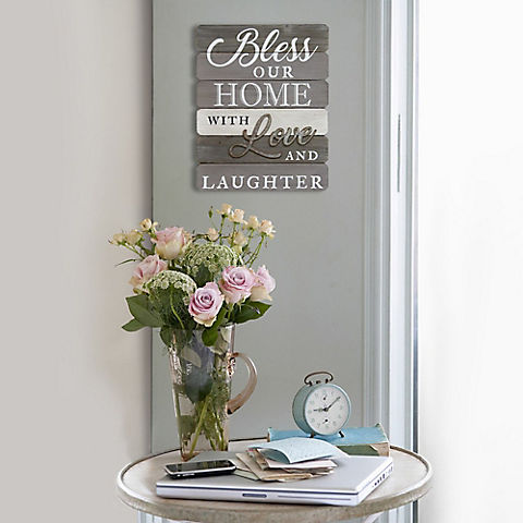 Stratton Home Decor Bless Our Home With Love and Laughter Wall Art - Gray