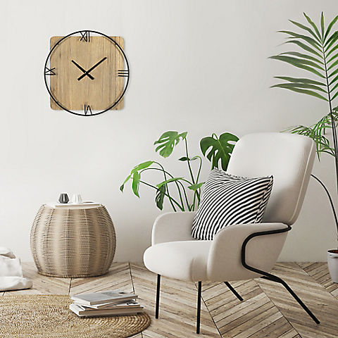 Stratton Home Decor Arthur Natural Wood and Metal Wall Clock