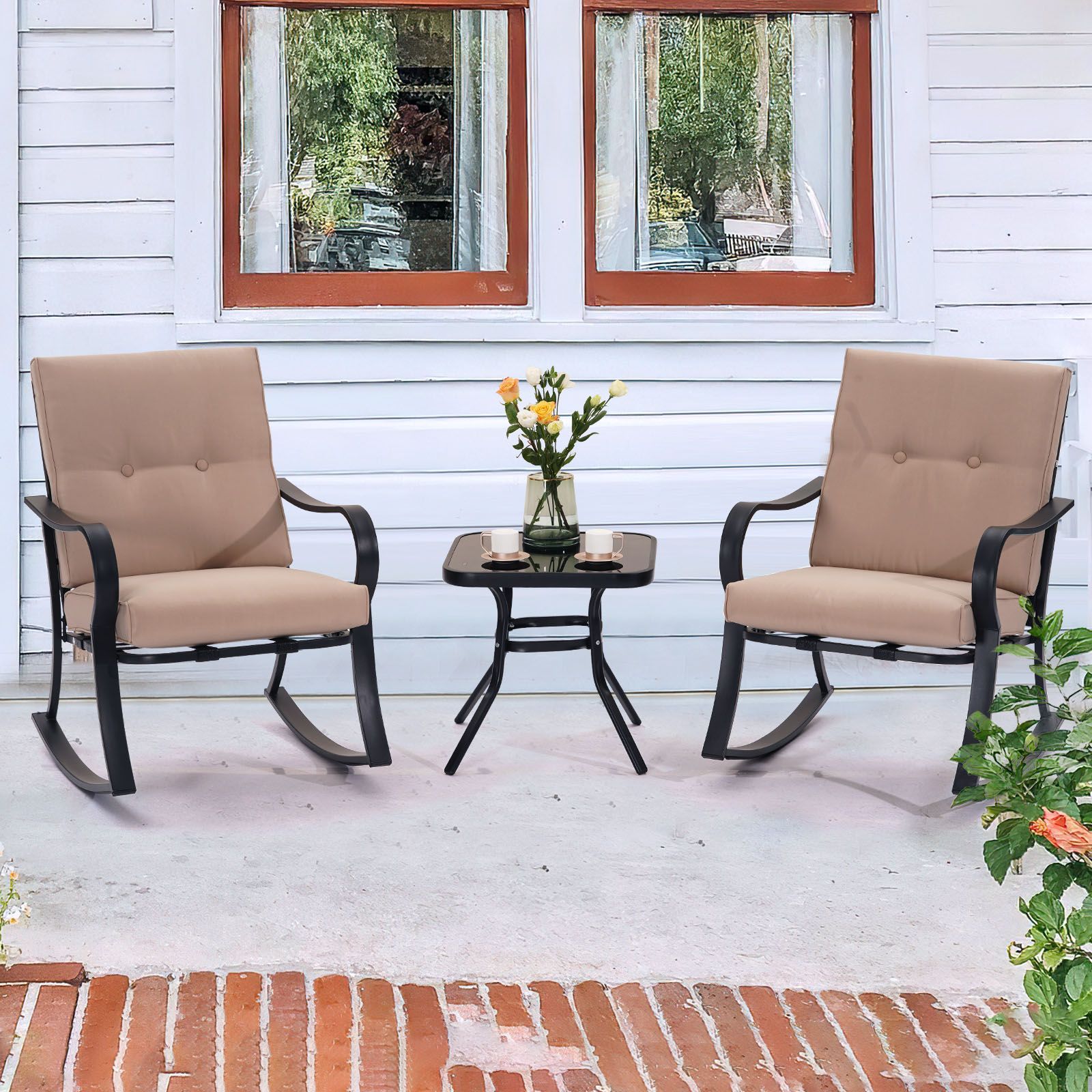 MISSBRELLA 3 Pc. Rocking Bistro Set with Soft Thickened Cushions