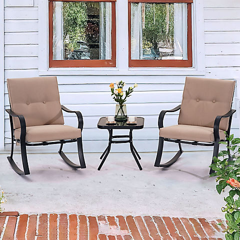 MISSBRELLA 3-Pc. Rocking Bistro Set with Soft Thickened Cushions and Glass Coffee Table