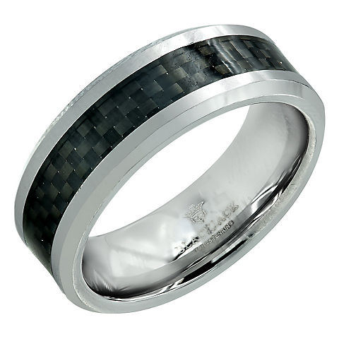 Men's Black Carbon Fiber Inlay Ring in Tungsten