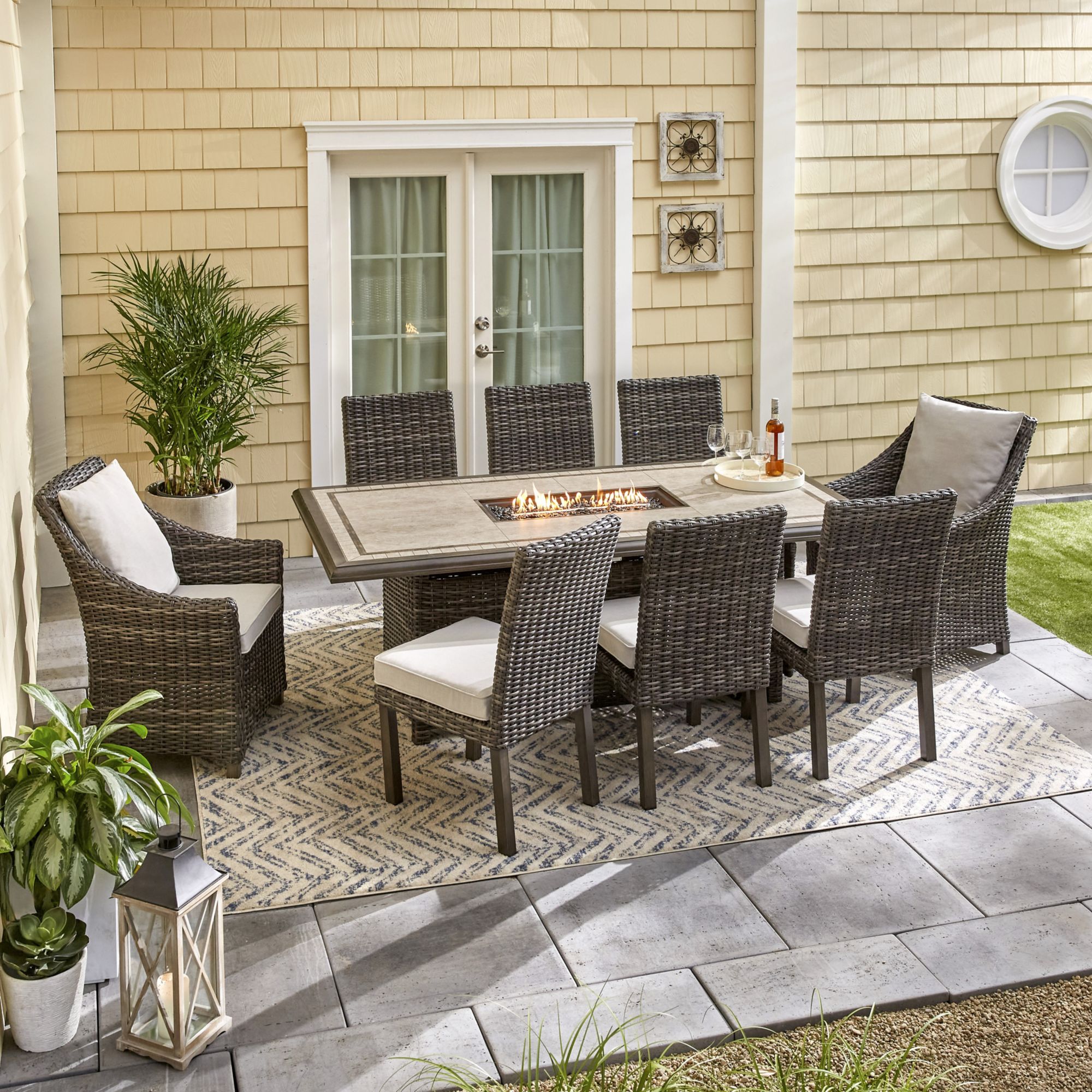 Garden dining table with best sale fire pit