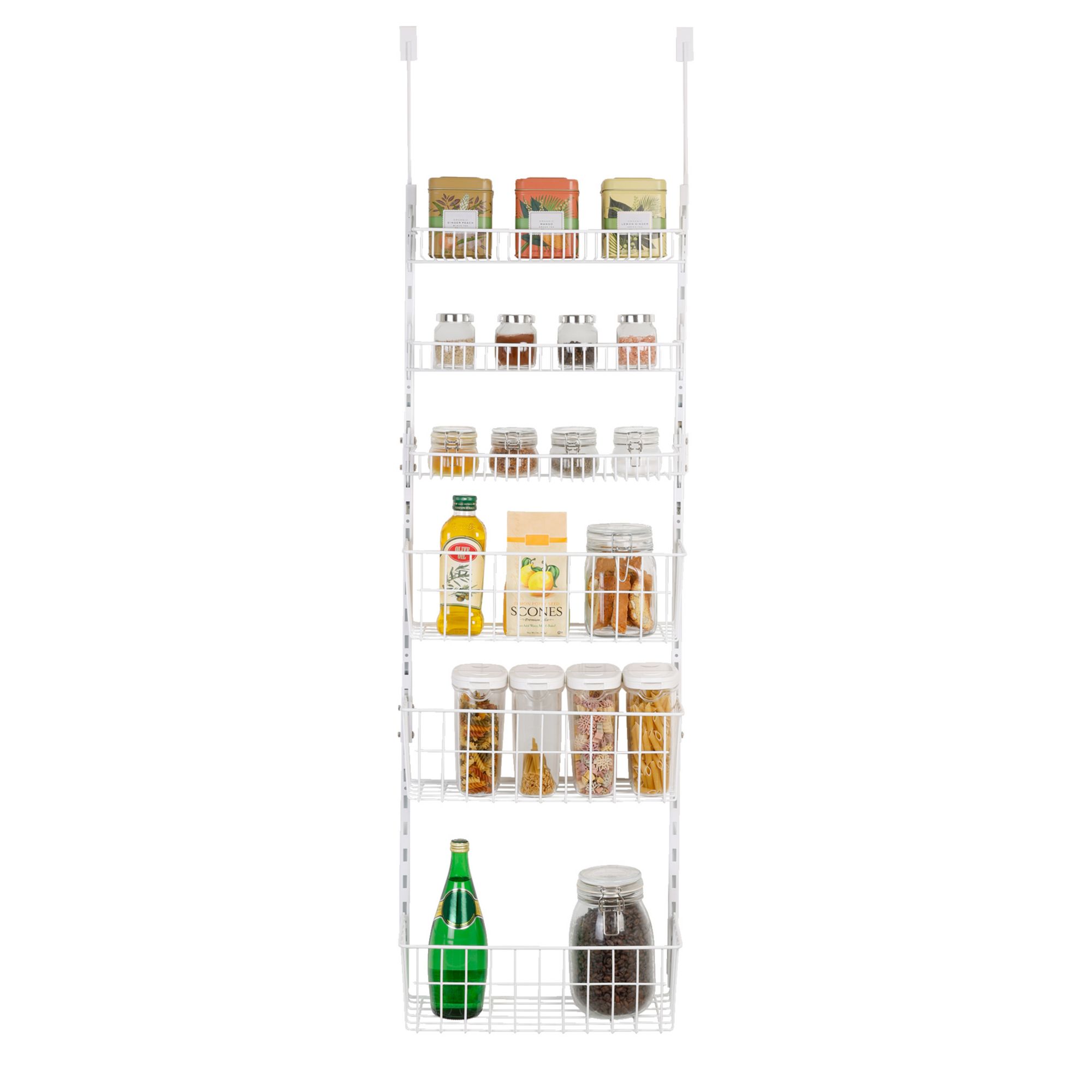 6 Tier Over The Shower Door Caddy, Pantry Organizer Rack with Adjustable