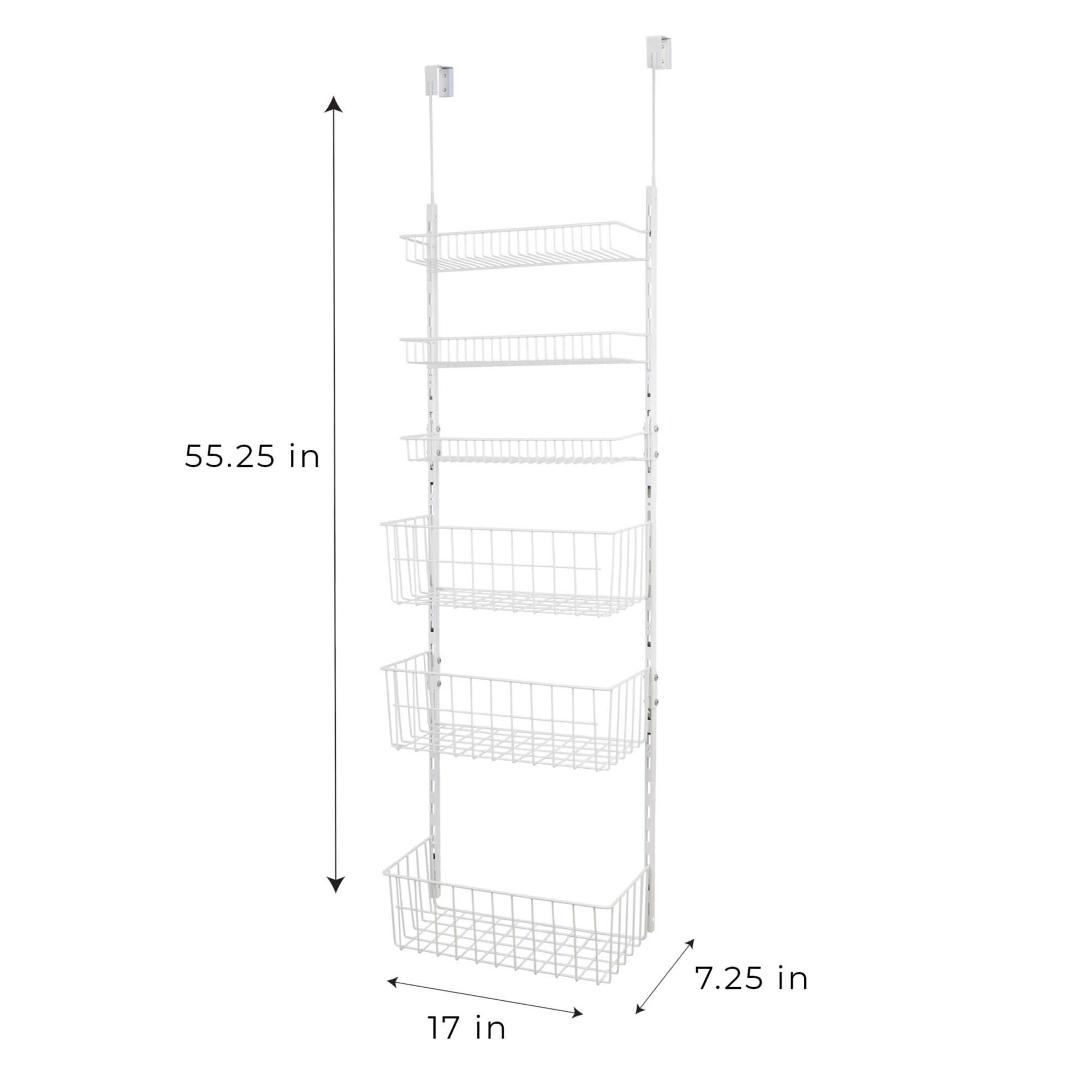 Smart Design Over the Door Pantry Organizer Rack with 6 Adjustable Steel  Shelves - White 