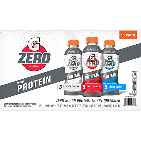 Gatorade Zero Sugar with Protein Sports Drinks Variety Pack, 15 pk./16.9 fl. oz.