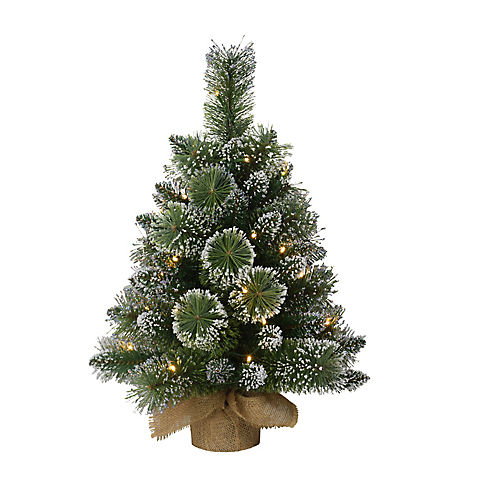 Puleo International 2' Table Top Pre-Lit Tree with 35 ct. Lights in Tan Sac