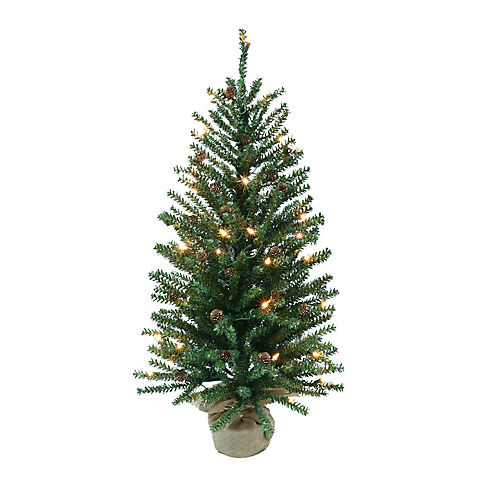 Puleo International 4' Fir Pre-Lit Tree with 100 ct. Lights and Pines Cones