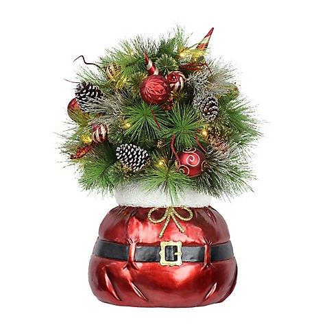 Puleo International 3' Artificial Christmas Bush in Santa Sac Base with 50 ct. Lights - Green/Red