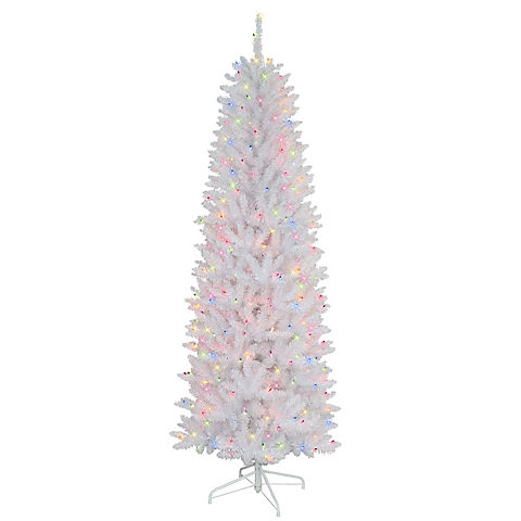 Puleo International 6.5' Pencil Fraser Fir Pre-Lit Tree with 250 ct. Lights - White