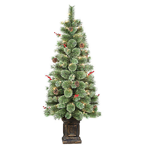 Puleo International 4.5' Potted Natural Pine Pre-Lit Tree with 70 ct. Lights