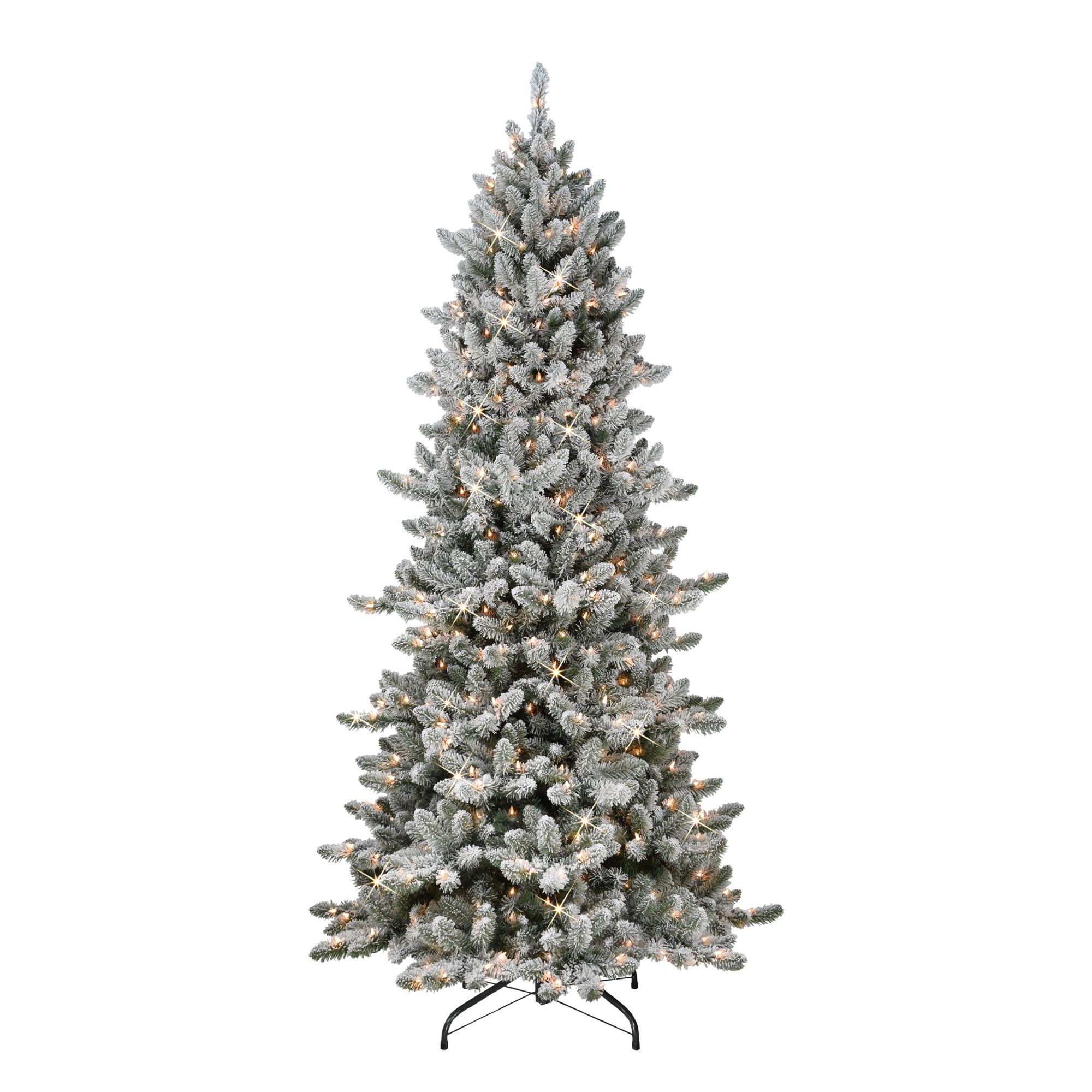 Puleo International 7.5' Slim Flocked Royal Majestic Spruce Pre-Lit ...