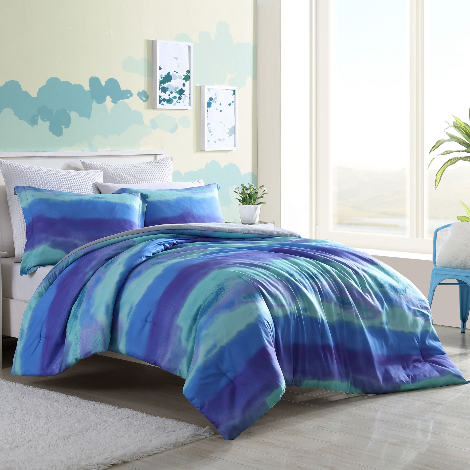 Joe Boxer 2Pc. Fun Prints UltraSoft Paint Sky Blue Comforter Set BJ