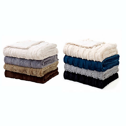 Swift Home Cozy and Soft Embossed Faux-Fur Reverse to Micomink Throw Blanket