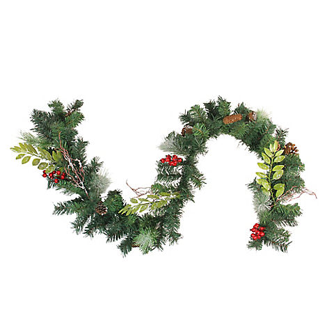 Northlight 6' x 9" Pre-Decorated Frosted Pinecone and Berry Artificial Christmas Garland - Unlit