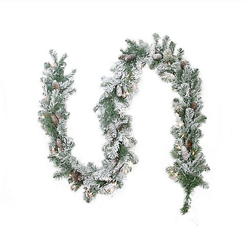 Northlight 9' x 8" Pre-lit Flocked Victoria Pine Artificial Christmas Garland - Clear Lights