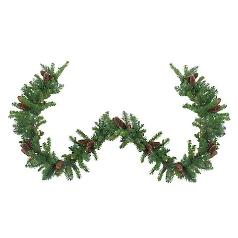Northlight 9' x 12" Pre-Lit Dakota Green and Brown Pine Artificial Christmas Garland - Clear Dura Lights