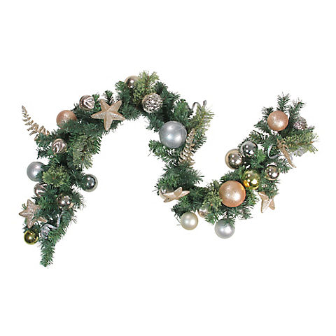 Northlight 6' x 12" Green and Gold Leaves Ornaments with Stars Artificial Christmas Garland - Unlit