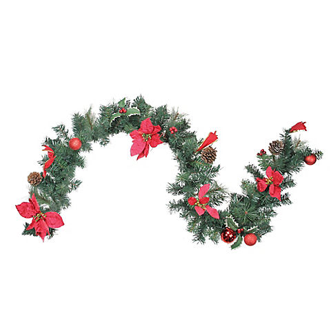 Northlight 6' x 9" Red Pre-Decorated Poinsettia and Pine Cone Artificial Christmas Garland - Unlit