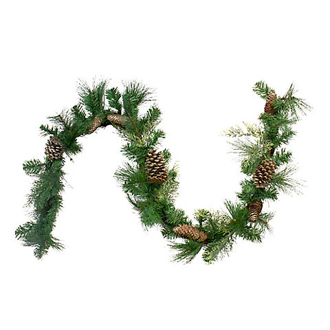 Northlight 6' x 14" Mixed Pine and Glitter Pine Cones Christmas Garland - Unlit