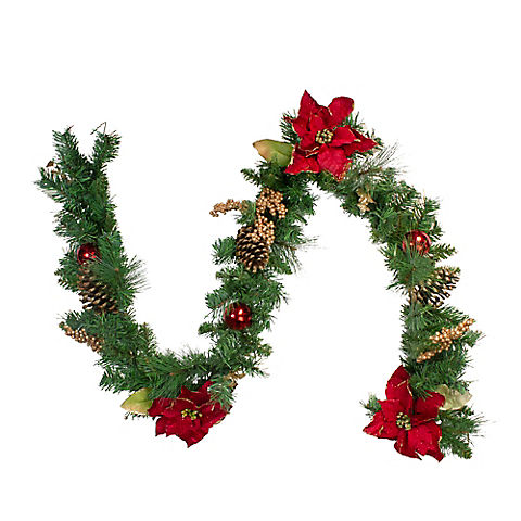 Northlight 6' x 10" Pine and Poinsettias Artificial Christmas Garland - Unlit