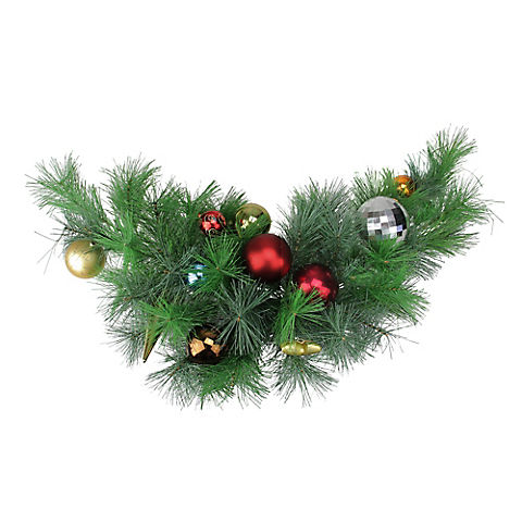 Northlight 24" Pre-Decorated Multi-Color Ornament Long Needle Pine Artificial Christmas Swag - Unlit