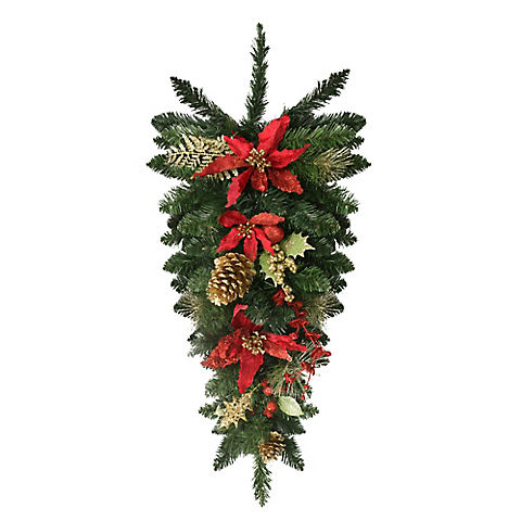 Northlight 30'' Red and Green Poinsettia Artificial Christmas Teardrop Swag - Unlit
