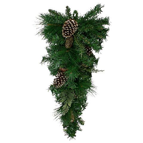 Northlight 28" Artificial Mixed Pine with Pine Cones and Gold Glitter Christmas Teardrop Swag - Unlit