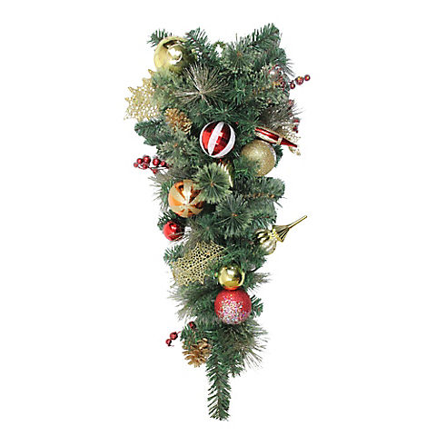 Northlight 30" Green Foliage Embellished Artificial Christmas Teardrop Swag - Unlit
