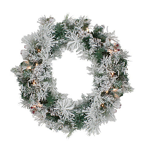 Northlight 24" Pre-Lit Flocked Victoria Pine Artificial Christmas Wreath - Clear Lights