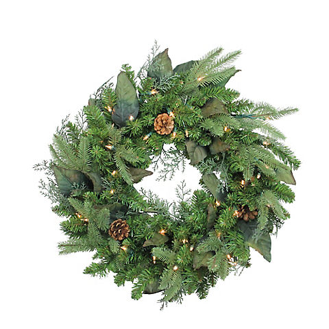 Northlight 24" Pre-Lit Mixed Winter Pine Artificial Christmas Wreath - Clear Lights
