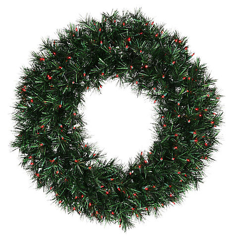 Vickerman 30" Pre-Lit Midnight Green Pine Christmas Wreath - Red Dura Lights