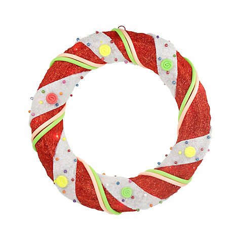 Northlight 18" Pre-Lit Candy Cane Stripe Sisal Artificial Christmas Wreath - Clear Lights